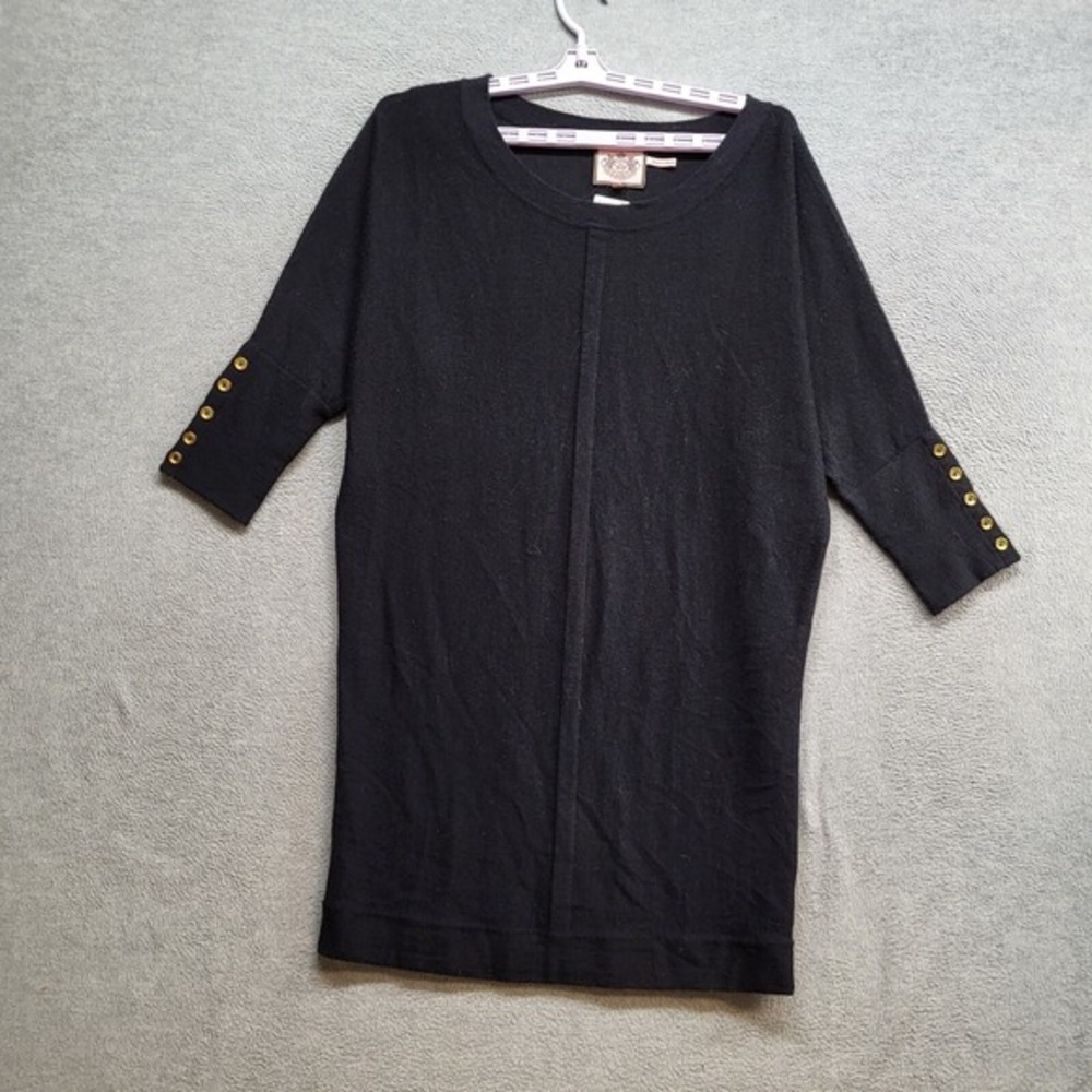 Juicy Couture Women Dress Large Black Y2K‎ Merino Wool 3/4 Sleeve Sweater